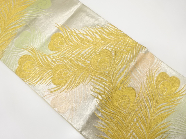 アンティーク　孔雀羽根模様織り出し袋帯(材料)